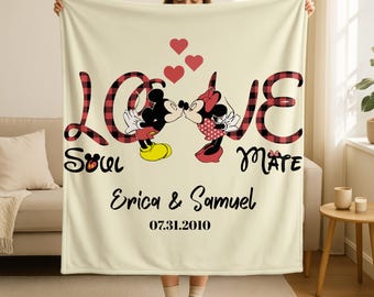 Custom Mickey and Minnie Couple Blanket,Mickey Minnie Valentine's Day,Cozy Family Blanket,Disney Home Decor,Valentine or Anniversary Gift