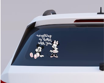 Mickey and Minnie Everything is Better with You Vinly Car Decal,Disney Car Tumbler,Laptop Stickers,Disney Love Sticker,Disney Couple Gift