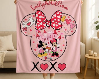 Personalized Mickey and Minnie Xoxo Couple Blanket,Disney Couple Blanket,Custom Disney Throw,Valentine Couple Gift,Disney Love Blanket