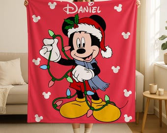 Disney Mickey Mouse Christmas Blanket, Newborn Gift, Mickey Bedding Blanket, Merry Christmas Blanket, Birthday Boy Blanket, Xmas Kid Gift
