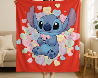 True Love Stitch Valentine Blanket,Disney Trip Blanket, Birthday Gift,Christmas, Stitch Blanket,Romantic Stitch Blanket,Disney Stitch Throw