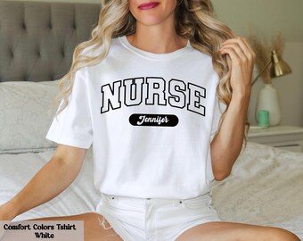 Comfort Colors® Personalized Nurse Shirt, Custom Nurse Shirt, Registered Nurse Shirt, Nursing School Tee, Gift For Nurse, ER Nurse Shirts
