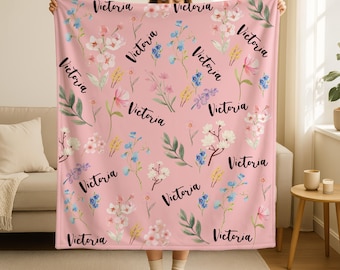Custom Wildflower Baby Blanket,Custom Baby Name Blanket,Nursery Decor,Hospital Blanket,Wildflowers Home Decor,Birthday Gifts,Mom Gifts