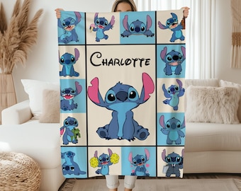 Custom Stitch Blanket with Name, Personalized Stitch Blanket, Lilo Stitch Blanket, Stitch Birthday Gifts, Stitch Christmas Gifts, Kid Gift