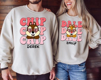 Sudadera personalizada de Chip y Dale para parejas, camiseta de pareja Disney, camiseta a juego Disney, regalo de San Valentín Disney, regalo romántico para pareja