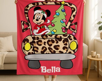 Disney Safari Minnie Mouse Blanket, Disney Leopard Blanket, Disney Safari Mode Throw,Minnie Leopard Throw Blanket,Girly Aesthetics Blanket