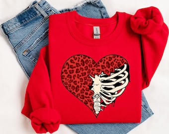 Valentines Day Skeleton Heart Sweatshirt,Anti Valentines Day Sweater, Single Sweatshirt,Funny Gothic Skeleton Tee,Dark Humor Valentine Gift