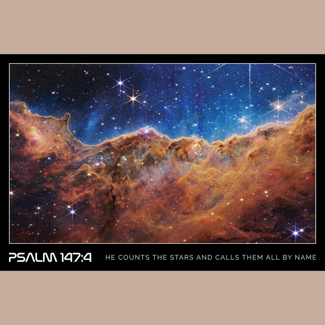 Psalm 147:4 Print, He Counts the Stars Scripture Art, Christian Space ...