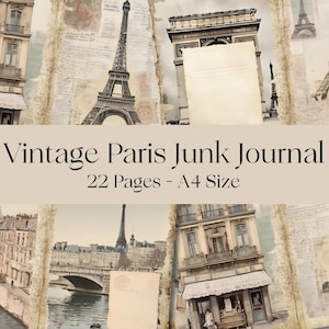 Páginas de diario vintage de París: kit imprimible de efímeras francesas / Papel de álbum de recortes de la Torre Eiffel / Descarga digital instantánea / Generado con IA