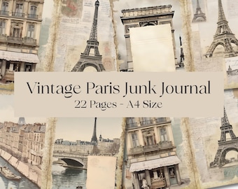 Vintage Paris Junk Journal Kit: Printable Eiffel Tower Ephemera (Digital Download)
