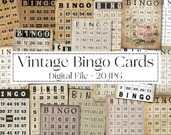 Vintage Bingo Cards Printable: Retro Ephemera for Junk Journals (Instant Download)