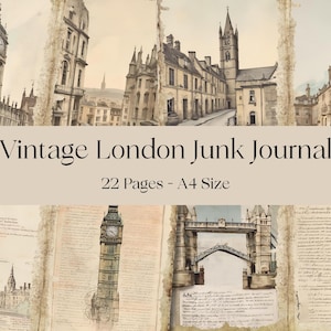 Vintage London Junk Journal-pagina's: Britse reizen (digitale download, 22 JPG's, 8,5 x 11 inch)