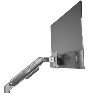 May include: A gray monitor arm with a silver base and a black monitor attached. The arm has the text "3idee" printed on it. The monitor is angled and has a dark gray screen.
