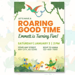 Editable Dinosaur Birthday Invitation, Roaring Good Time Party Invite, Kids Dino Birthday Party Invite, Printable Dinosaur Birthday Template