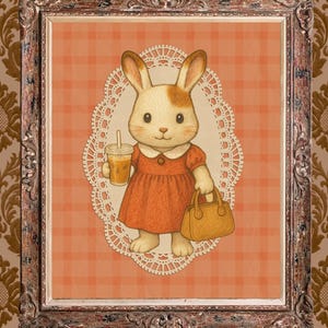 Calico Critter Bunny Print, Sylvanian Families Wall Art, Vintage Kawaii Animal Illustration, Cottagecore Rabbit Digital Download