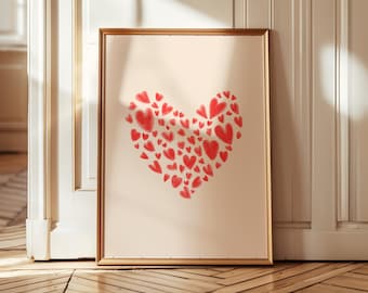 Red Hearts Poster: Trendy Girly Wall Art, Romantic Home Decor