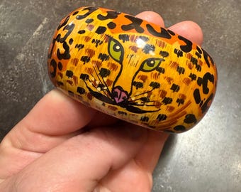 Chunky Leopard Bangle Bracelet Statement Leopard Bracelet Cheetah Face 2.5” ID