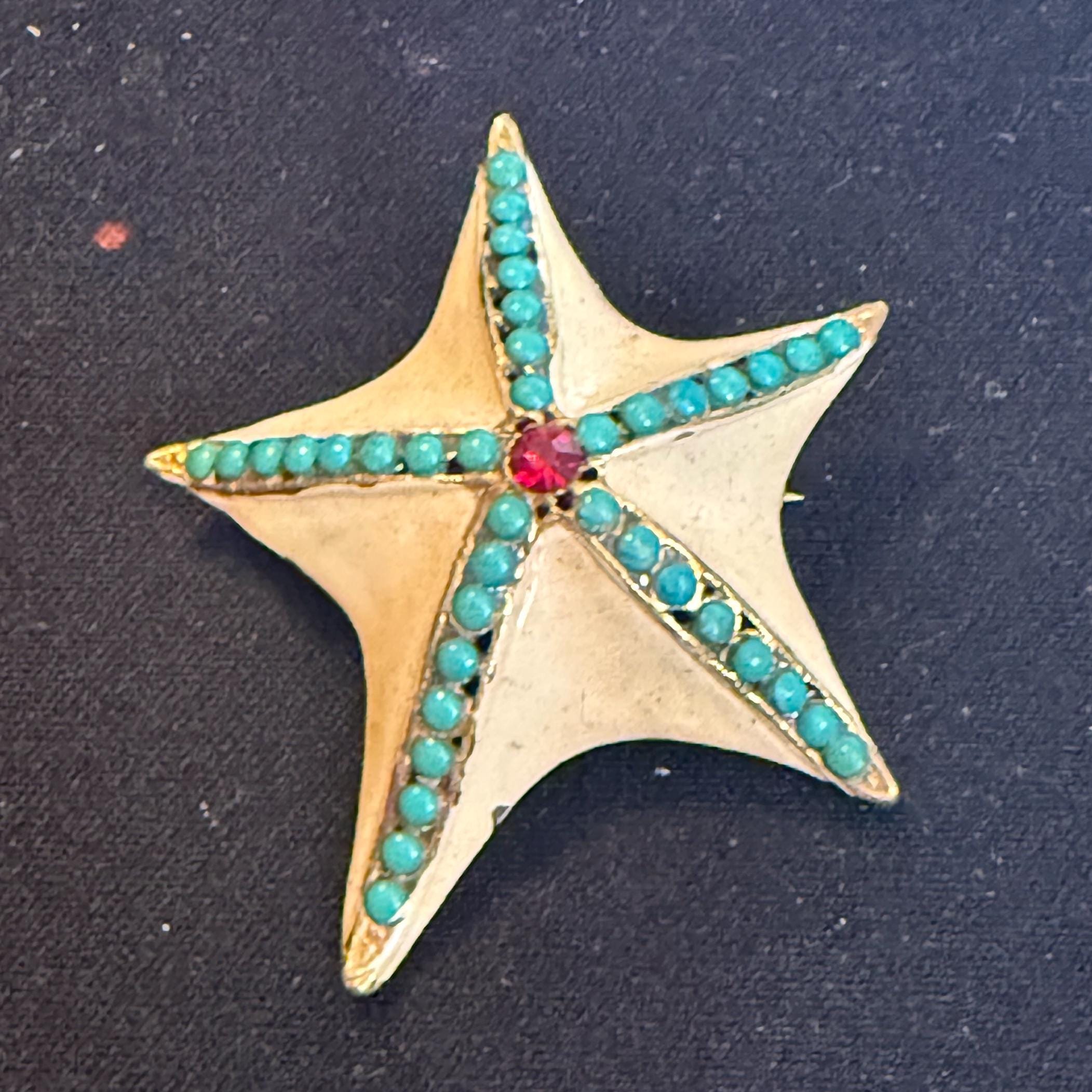 Vintage Starfish Shell Pin Brooch - 1.75”
