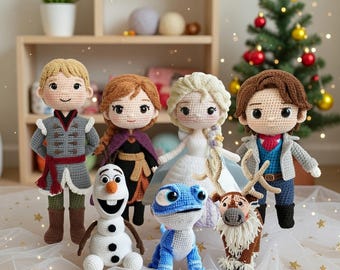 Zestaw postaci Disneya Kraina Lodu, Elsa Anna Olaf Kristoff Sven Amigurumi, Szydełkowe lalki Disney Movie, Lalka urodzinowa Elsy dla dzieci, Księżniczka Amigurumi