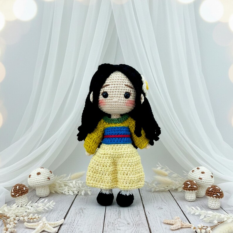 Handmade Crochet Princess Dolls, Ariel, Cinderella, Tiana, Snow White Amigurumi Toy image 10