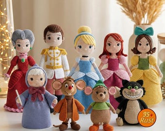 Handmade Crochet Cinderella Princess Doll, Prince Charming, Amigurumi Characters
