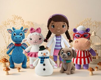 Handmade Crochet Doc McStuffins Characters Doll, Lambie Hallie Chilly Amigurumi Toy
