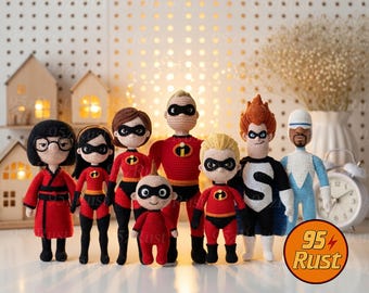 Incredibles Amigurumi Crochet Dolls, Mr. Incredible Elastigirl Fiber Art