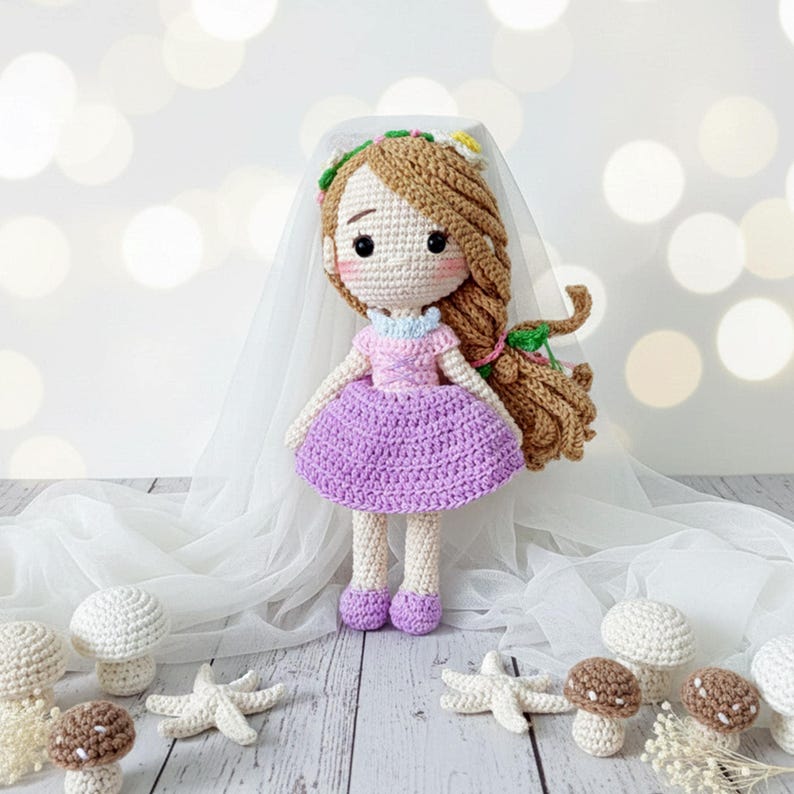 Handmade Crochet Princess Dolls, Ariel, Cinderella, Tiana, Snow White Amigurumi Toy image 12