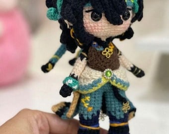 Lalka Kinich robiona na szydełku, pluszowa zabawka inspirowana Genshin, 15 cm, 20 cm, 25 cm, bawełniana, amigurumi