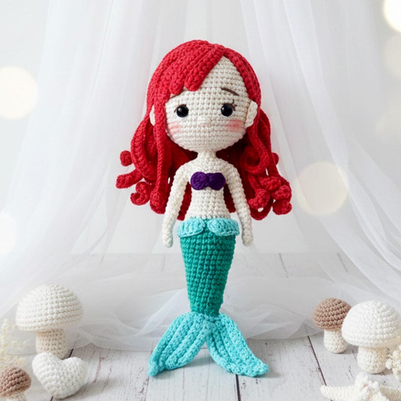 Handmade Crochet Princess Dolls, Ariel, Cinderella, Tiana, Snow White Amigurumi Toy image 3
