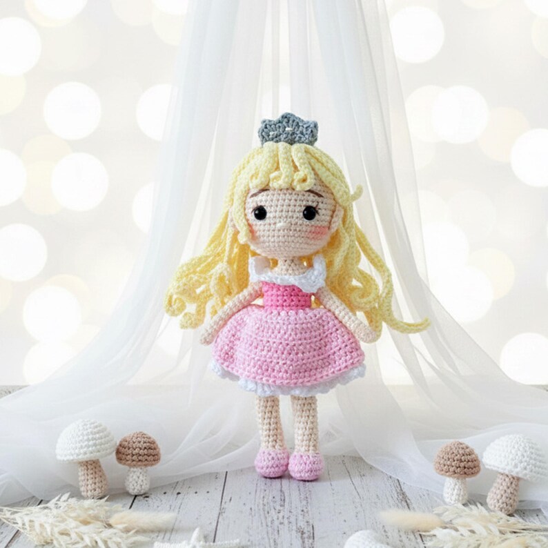 Handmade Crochet Princess Dolls, Ariel, Cinderella, Tiana, Snow White Amigurumi Toy image 4