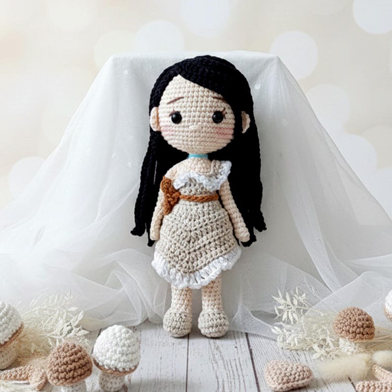 Handmade Crochet Princess Dolls, Ariel, Cinderella, Tiana, Snow White Amigurumi Toy image 11