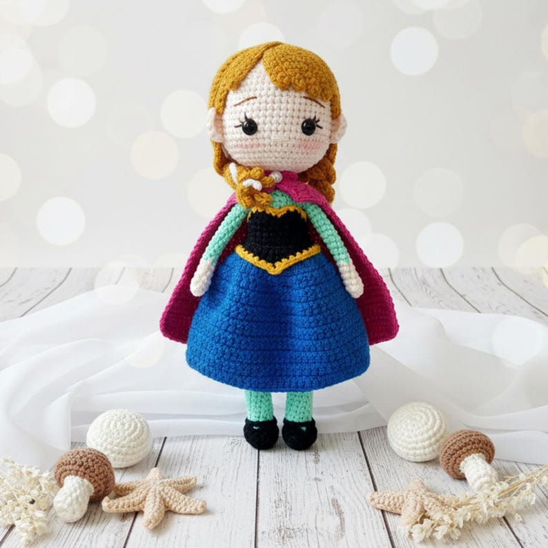 Handmade Crochet Princess Dolls, Ariel, Cinderella, Tiana, Snow White Amigurumi Toy image 16