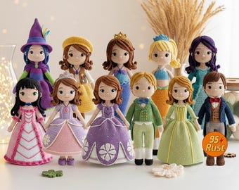 Sofia den första virkad docka, Disney prinsessan amigurumifigur, filmkaraktär plysch, handgjord fiberkonst, mjuk virkad plysch