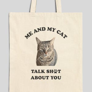 Custom Cat Photo Tote Bag: Personalized Cotton Canvas Shopper, Funny Cat Mom Gift