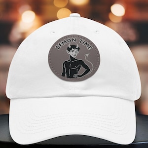 Demon Time Baseball Cap with Leather Patch,  Dark Aesthetic Devil hat, Fantasy Devil Horns Adjustable Streetwear Cap