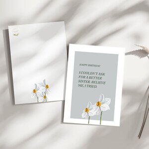 Cute Birthday Card for Sister Printable Greeting Card Sarcastic Quote with Flowers Funny Birthday Card