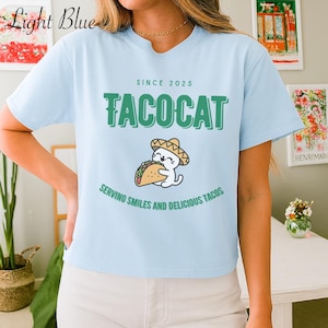 Camiseta de gato taco / Regalo para amantes de los gatos / Diseño lindo de gato taco / Camiseta estilo restaurante simple y moderna / Amante de los tacos / Regalo de broma de oficina