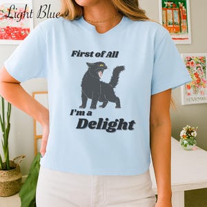 I&#39;m a Delight Cat T-Shirt | First of All Shirt | Vintage Cat Shirt | Funny Retro Shirt | Graphic Tee | Funny Women&#39;s Aesthetic Shirt