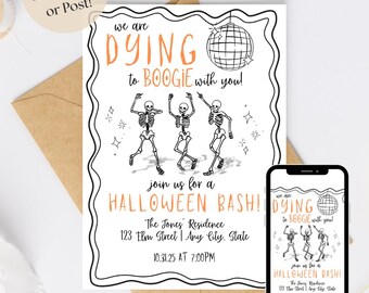 Skeleton Halloween Party Invitation: Editable, Instant Download (5x7in Canva Template)