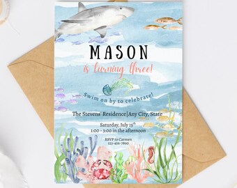 Under the Sea Birthday Invitation: Ocean Animals Theme (Editable Template - Canva Pro)