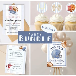 Football Rookie Birthday Party Bundle: Editable Invitation, Thank You Notes (Digital Download)