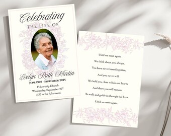 Vorlage für eine Traueranzeige mit Blumenmuster, Gedenkfeier (Digitaler Download)