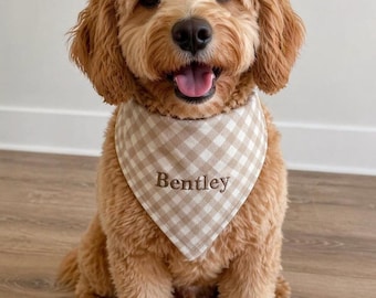 Over the Collar Custom Gingham Embroidered Dog Bandana