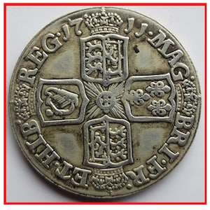 RARA moneta antica europea dell'Inghilterra, Regno Unito, del 1711, Shilling Anne, britannica, color argento - Scoprila subito!