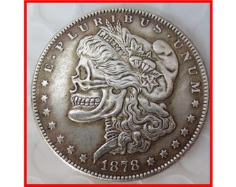 Rare 1878 USA United States Pirate Skull Pluribus Unum One Dollar Silver Color Coin - Explore Now!