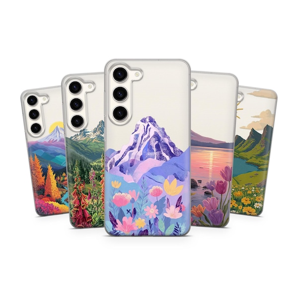 Mountain Phone Case: TPU-cover met bloemmotief voor iPhone, Samsung, Pixel
