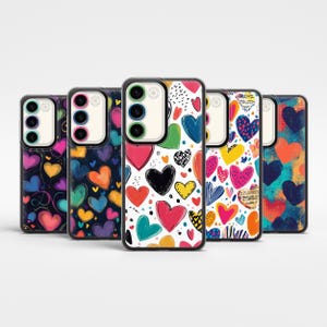 Colorful Heart Illustration Phone Transparent Hearts cover for iPhone 16 Pro Max 15, 14 Plus, 13 mini Samsung S25 Ultra, S24Fe, S23Fe A56
