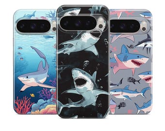 Ocean Shark Phone Case for Google Pixel 10, 9A, 8A, 7A, 6A iPhone 17 Air, 16, 15, 14, 13, 12 Samsung Galaxy S25, S24, S23, S22, A16