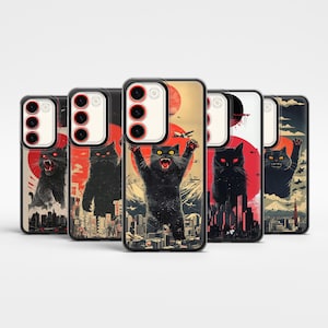 Japanese Cat Cute Art Phone case Dinosaur Aesthetic cover for iPhone 16 Pro Max 15, 14 Plus, 13 mini Samsung S25 Ultra, S24Fe, S23Fe A56